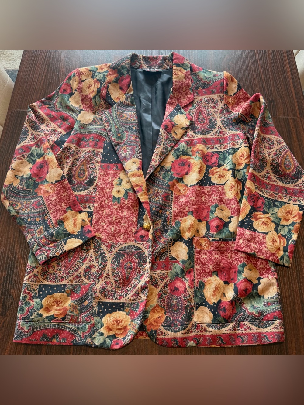 Claude Women’s Floral Paisley Vintage Tapestry Blazer Jacket Size M (8-10)